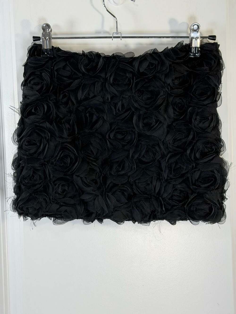 Black 3D Floral Rosette Textured Mini Skirt